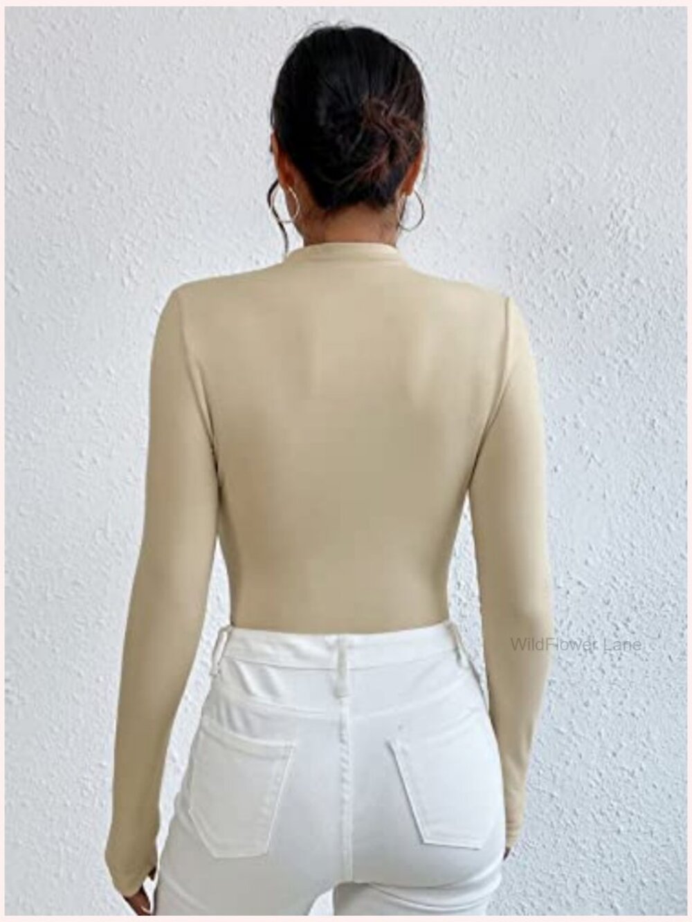 Mock Neck Ruched Long Sleeve Bodysuit Jumpsuit Slim Fit Stretchy - Picture 2 of 7